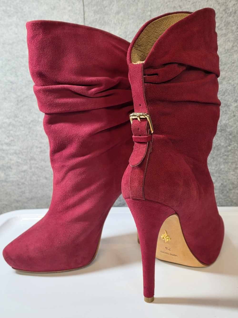 Pour La Victoire Red Suede Slouchy Stiletto Boots
